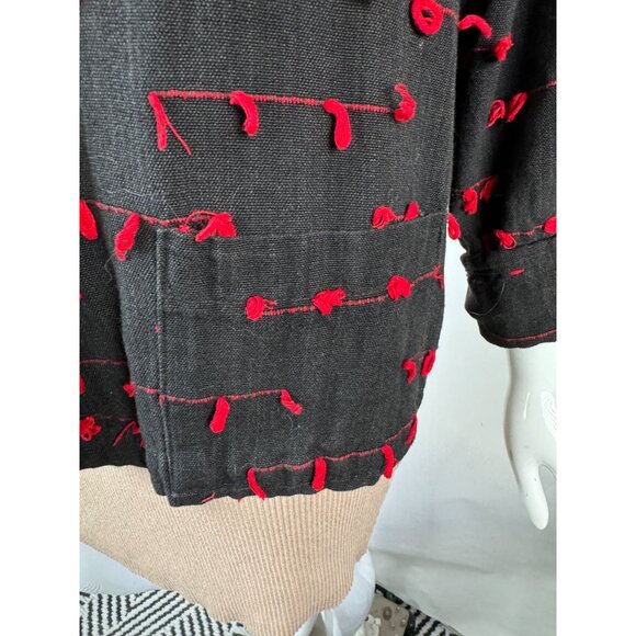 Vintage Black & Red Cactus Flower Jacket With Textured Knot Detailing & Brass Bu - Picture 15 of 16